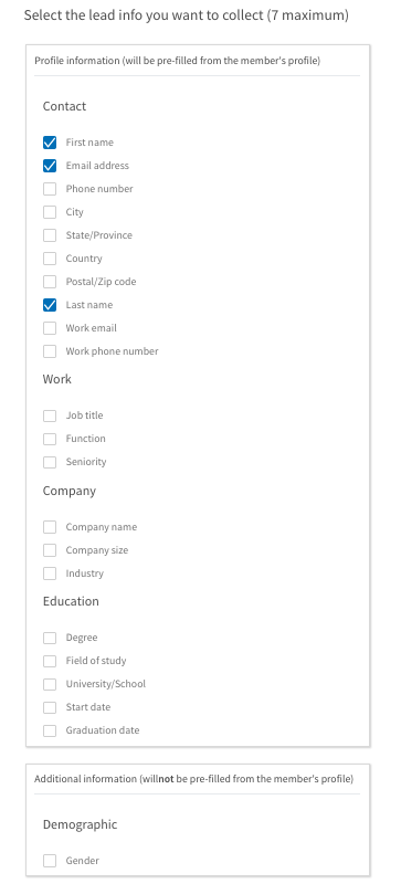 LinkedIn Lead Gen Forms Fields